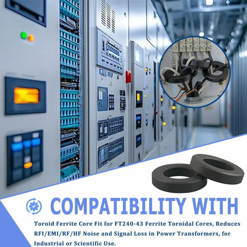 Two Pack FT240-43 Ferrite Toroidal Core For EMI And RFI Suppression with tech setups and toroidal core detail
