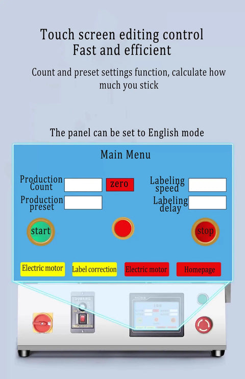 Touch screen control panel of Fully Automatic Compact Labeling Machine With Conveyor Belt Self Adhesive Applicator for easy settings.