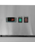 Heavy Duty Three Door Glass Front Commercial Refrigerator Reach In Cooler Built Tough With Stainless Steel Exterior 66.5 Cubic Feet digital thermostat panel and switches