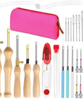 Adjustable Punch Needle Embroidery Kit For Beginners And Adults With Wooden Handle, No Fuss DIY Needle Tool set with pink case