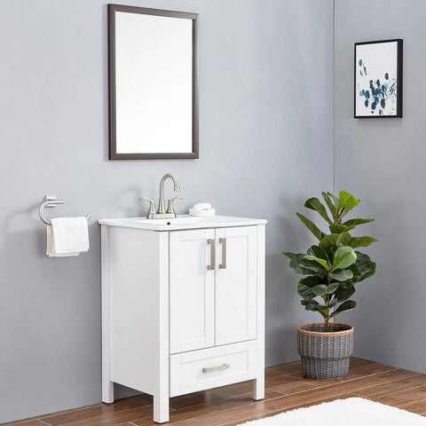 Bathroom with 2-Handle Brushed Nickel Bathroom Sink Faucet With 360 Degree Swivel High Arc Spout and 4 Inch Centerset