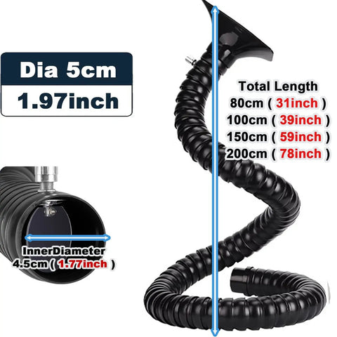 Rock Solid Super Adjustable 360 Degree Air Extractor Arm With Hella Flexible Duct Collector Hose showing flexible 80 to 200cm duct for fume extraction.