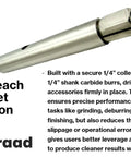 Long Reach Four Inch Heavy Duty Collet Extension Tool With Carbide Burr And Bit Holder for Die Grinder, side view