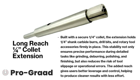 Long Reach Four Inch Heavy Duty Collet Extension Tool With Carbide Burr And Bit Holder for Die Grinder, side view