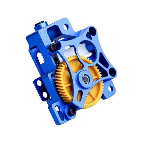 Built Tough Extruder Upgrade Kit For X1 And P1 Series 3D Printers with blue aluminum body and yellow gears