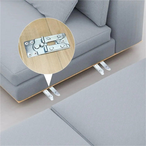 Heavy Duty Sectional Sofa Connectors Six Pack Metal Furniture Brackets For Couch And Loveseat with steel attachment on sofa.