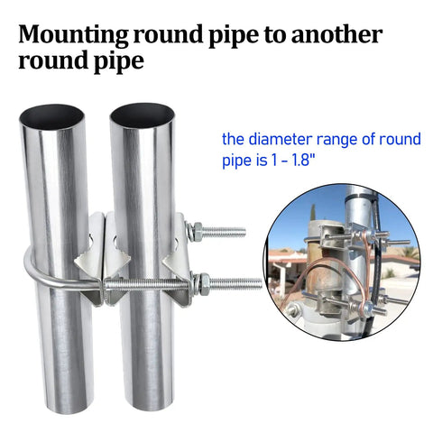 Heavy Duty Mast Clamp Kit For Outdoor Antennas With U Bolts And V Jaw Blocks, Mast To Mast Mount Bracket for round pipes