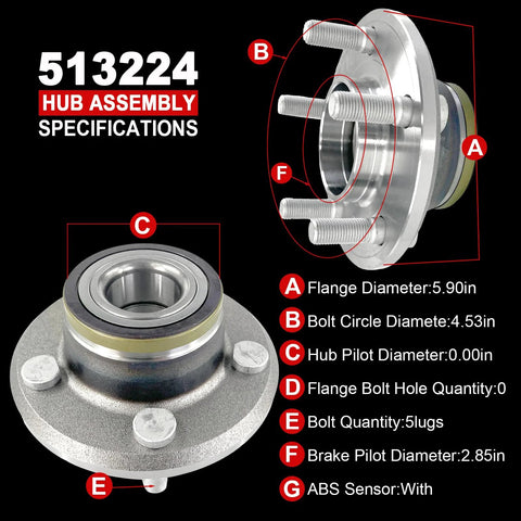 Pair Front Wheel Bearing Hub Assembly For 5 Lug With ABS Bolt On Direct Fit Compatible With 2005 Through 2014 Chrysler 300