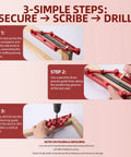 Instructions for using the Precision Center Finder Dowel Drill Guide With Self Centering Interchangeable Rods Aluminum Alloy Tool.