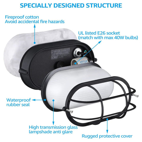 8.5 Inch Nautical Bulkhead Light Fixture For Outdoor Walls And Ceilings, Built Tough Aluminum With Frosted Glass, E26 Base