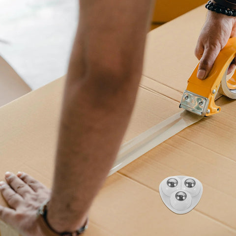 Adhesive Ball Caster Wheels For Furniture Flat Mount ABS Material 20 Lbs Load Per Wheel pack of 12 on cardboard box