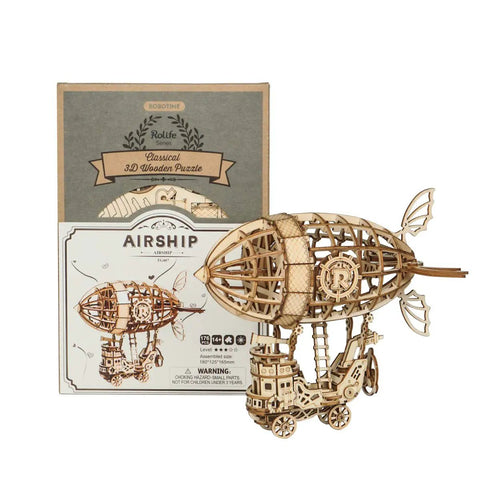 Airship 3D Puzzle Kit With 176 Precise Cut Pieces, Hands-On STEM Building Toy displayed with packaging box.