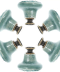 Vintage Ceramic Cabinet Door Knob Set, 6 Pack With Single Hole Decorative Drawer Pulls For Kitchen Cabinets, Closets, And Cupboards In Sky Blue, Old School Retro Vibe, Durable Home Hardware - top view.