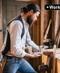Buckle Free Leather Work Belt For Men Featuring Hook And Loop Closure Adjustable Waist Custom Fit Ratchet Less Strap Quick Swap Locked In Hold Smooth Ride All Day Comfort Flex Heavy Duty Rig Ready in workshop setting.