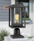 Outdoor Post Light Fixture Two Pack Large Not Solar 110 To 120V AC Black Cast Aluminum With Clear Glass Pier Mount Base