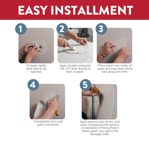 Step-by-step instructions for using Ultra Patch Drywall Repair Kit For Fast Holes Up To Three Inches with standard joint compound.