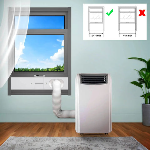 Portable AC Window Vent Kit With Adjustable 26 To 47 Inch Fit Universal Five Point One Inch And Five Point Nine Inch Coupler in window