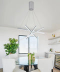 Modern LED Linear Pendant Chandelier With Dimmable Four Lights, Adjustable Wire Design showcased in dining room setting.