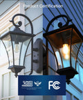 Dusk To Dawn Outdoor Sensor LED Light Bulb ST19 With Auto On Off Photocell in vintage lantern on house exterior