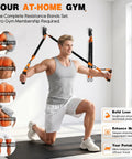 Heavy Duty Stackable Resistance Bands With Wall Anchor And Door Mount For Home Gym Upgrade in use by man with ergonomic foam handles.