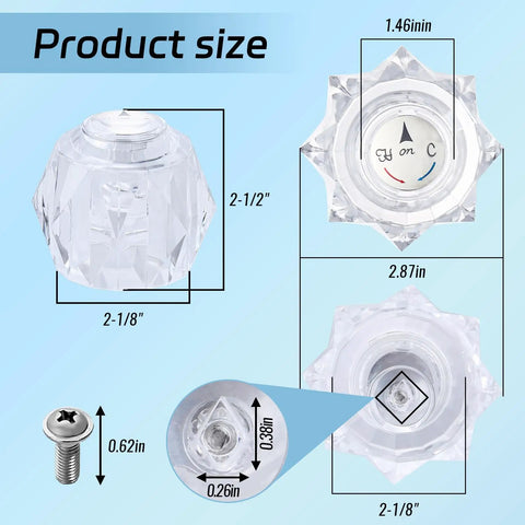 Faucet Handle Replacement Kit RP2391 For 600 Series Tub And Shower Faucets Clear Knob With Button and Set Screw Dimensions