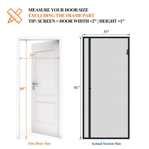 Double-Sided Magnetic Screen Door Fits 32x80 Inch Doors Left Or Right Opening Scratch-Proof Polyester Pet Friendly
