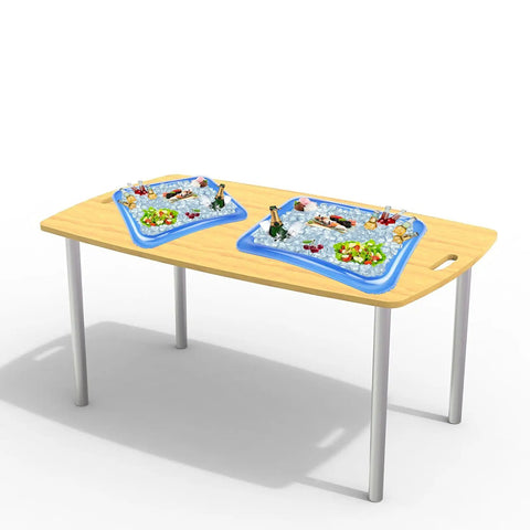 Four Pack Inflatable Ice Serving Bar Coolers For Parties And Outdoor Events on a wooden table