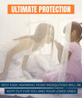 Extra Large King Bed Mosquito Net For King Queen And Twin Beds With Fine Mesh Keeps Out Mosquitoes NoSeeUm And Other Bugs Bed Canopy Curtains White Netting For Home Or Travel Ready To Use covering bed with woman and child inside.
