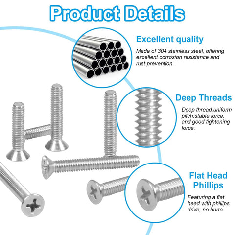 100 Piece Electrical Screw Kit With 6-32 And 8-32 Phillips Flat Head Screws, 304 Stainless Steel Outlet Mounting Screws