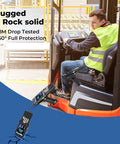 Warehouse worker operating forklift with Beast Mode Long Range Android 13 PDA Barcode Scanner with Zebra 4850, pistol grip shown