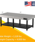 Heavy Duty Welding Fixture Table With Sweet Storage Shelf, 96 By 48 Inches, steel frame, precision laser cut holes, and lower shelf.