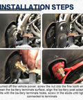 Installation steps for Street Smart Side Post Battery Terminal Extenders showing connection to battery terminals.