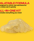 Poison Moleworms Kit For Outdoors With 10 Realistic Moleworms And 5 Tunnel Locator Flags, pile of worm-style bait on yellow