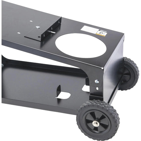 Close-up of Heavy Duty Welding Cart for Welder With Dual Tier Angled Top Shelf Holds 80 Cu Ft Gas Cylinder Cables and Accessories Two Wheels Portable Steel Cart Black showing wheels and shelf