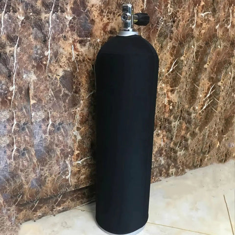 Neoprene Dive Bottle Sleeve Protects 12L Scuba Tanks From Scrapes And Dings, Snorkeling Cylinder Covers For Air Dives, Easy On Off, Non Slip Padded Tank Protector For Underwater Adventures, shown on a stone background