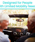 Two elderly individuals sitting in a car using Car Handle Assist For Elderly And Disabled Scratch Proof Auto Grab Bar Cane Support Aid
