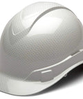 Ridgeline Cap Style Hard Hat Worksite Ready With 4 Point Ratchet Suspension ABS Shell Shiny White Graphite Pattern Side View