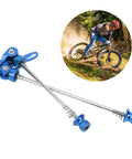 Two Pack Bicycle Wheel Hub Skewers With Quick Release Levers Front 135mm Rear 170mm Lightweight Aluminum Alloy Bike Skewers For Mountain And Road Bikes Blue on display