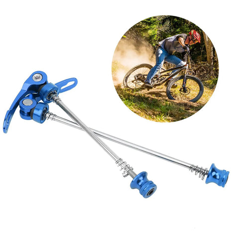 Two Pack Bicycle Wheel Hub Skewers With Quick Release Levers Front 135mm Rear 170mm Lightweight Aluminum Alloy Bike Skewers For Mountain And Road Bikes Blue on display