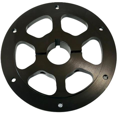 1.25 Inch Bore Split Sprocket Hub For Aluminum Kart Sprockets, Black Finish, Hardware Included, 1.25 Inch Axle Compatible, Works With Split Sprockets Only, Billet Aluminum High Performance Racing Hub, black split hub front view