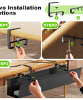 Under Desk Cable Management Tray No Drill Install, 36 Inch Fabric Cord Organizer With Clamp Or Screw Mount For Desk, installation steps