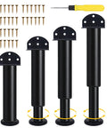 Level Out Your Living Room Like A Pro With Heavy Duty Adjustable L Shape Furniture Legs 4 Pack Twisting From 7 To 12.2 Inches To Banish Wobbly Couches And Secure Everything In Matte Black, includes screws and screwdriver.