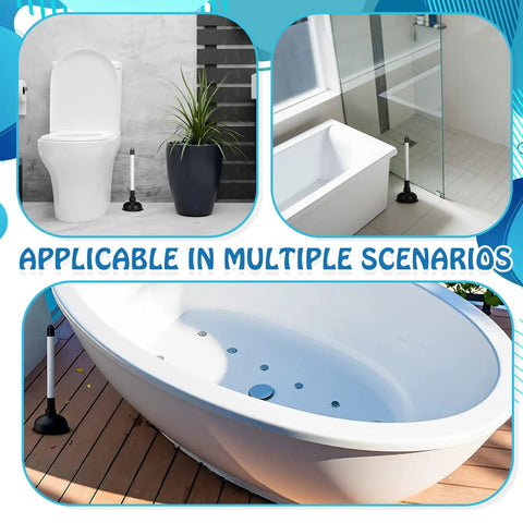 Heavy Duty Bulk Toilet Plungers 10 Pack Rubber Suction Cup Drain Pump With Plastic Handle clog remover beside toilet and bathtub.