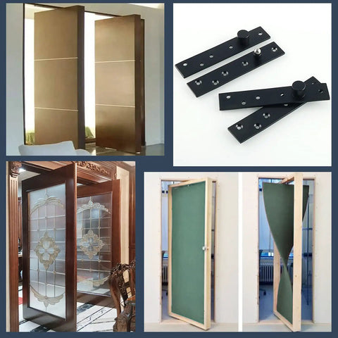 Heavy Duty 4 Inch Hidden Door Hinges Built Like A Tank With Smooth 360 Degree Pivot Rotation For Secret Bookcase Entries And Black Stainless Steel Closet Swings Zero Drama Setup 2 Pack, shown with various door designs.