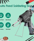60W Auto Feed Soldering Iron Gun Kit With Adjustable Temperature LCD Display, showing soldering gun and accessories.