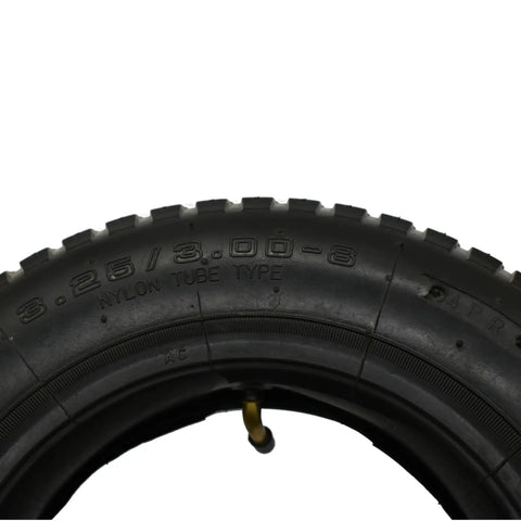 Close-up of the Beefy 8 Inch Wheelbarrow Tire With Inner Tube 3.25 3.00-8 4PR 25 PSI Max Fits Wheelbarrows Hand Trucks Tool Carts
