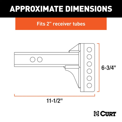 Diagram of Replacement Adjustable Trailer Hitch Ball Mount Shank for 2 Inch Receiver showing dimensions and dual holes