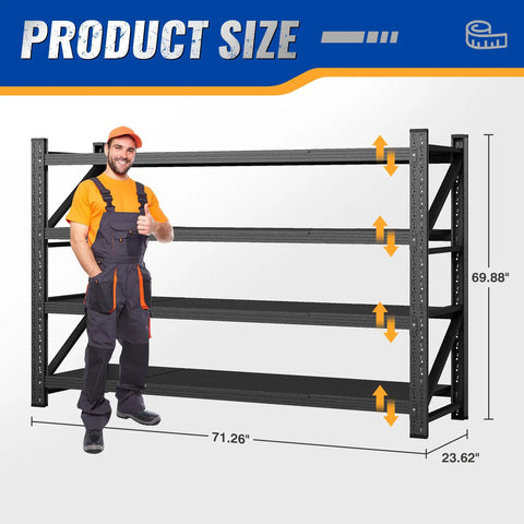 Industrial Heavy Duty Garage Shelves 71 Inch Wide Metal Storage Racks With 5000 Lb Capacity Adjustable Shelving For Workshop