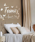 Bedroom wall with Dope 3D Acrylic Mirror Family Wall Decals Silver Finish With Motivational Quote Family Where Life Begins And Love Never Ends Plus Butterfly And Leaf Stickers DIY Removable Wall Art For Home Decor above bed
