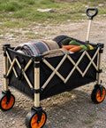 Heavy Duty Outdoor Folding Utility Wagon With 125 Liter Capacity And 600D Oxford zero hassle folding design loaded with blankets and food.